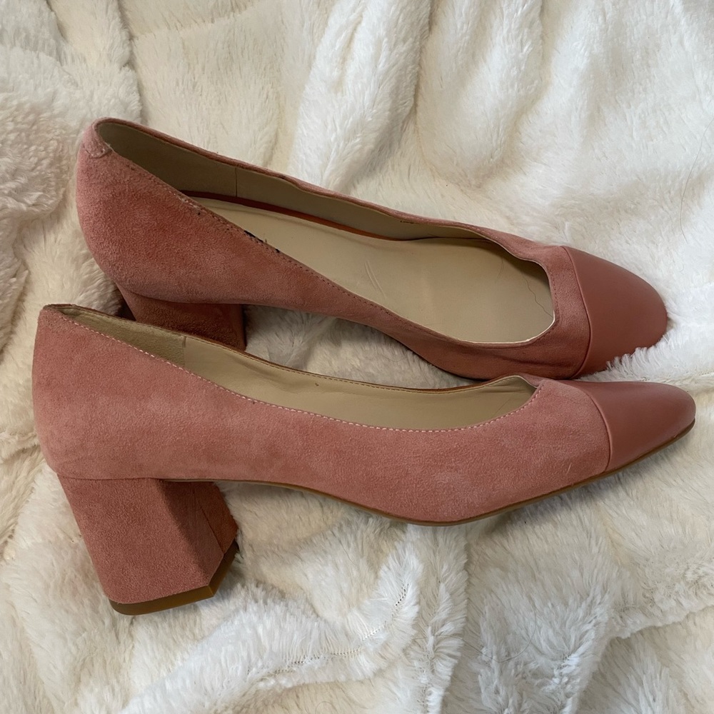 Cole Haan heels, size Womens 7, pink suede with pink leather.